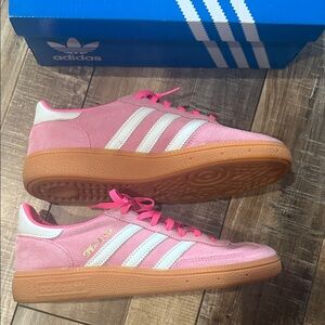 Adidas Pink and White Sneakers with Gum Sole